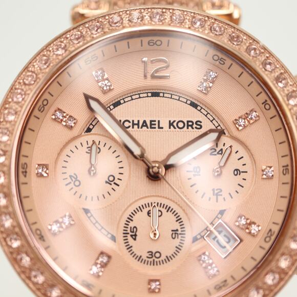 Michael Kors Parker Rose Gold Tone Chronograph 40mm Watch MK5663 w New Battery - Picture 6 of 12